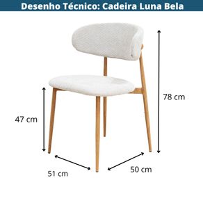 Kit 2 Cadeiras Luna Bela Domann Design Assento e Encosto em Linho Off White e Base Aco Laminado